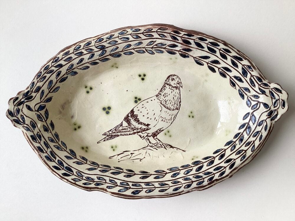 'Perching Pigeon' Oval Dish
