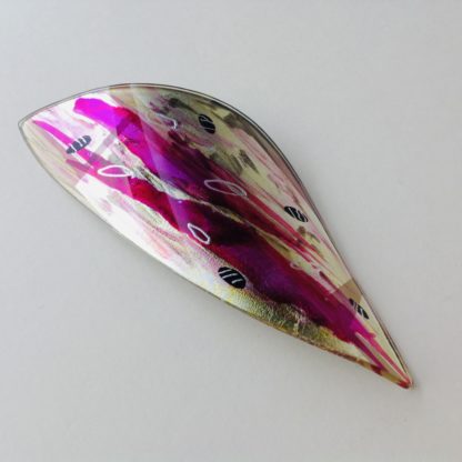 ‘Acrylic Leaf Brooch in Purple Lime