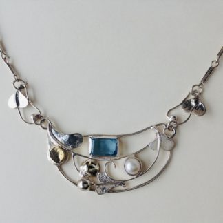 ‘Silver, Gold, Aquamarine & Pearl Necklace’