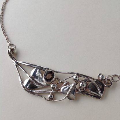 ‘Silver Leaves with Faceted Smoky Quartz Necklace'