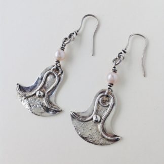 ‘Silver and Pearl Drop Earrings’