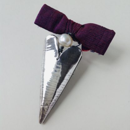  'Silver Heart Brooch with Purple Bow'