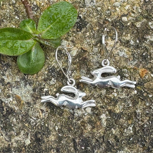 'Leaping Hare' Silver Earrings