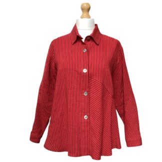 ‘Cumbria Shirt' Red Pinstripe Linen