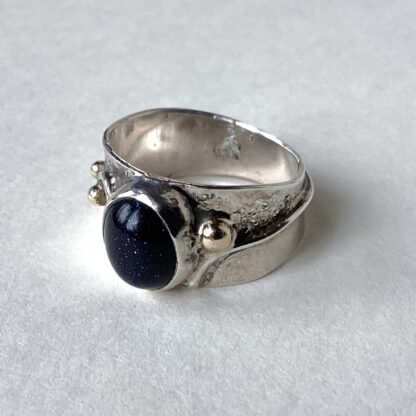 ‘Silver & Gold Ring with Blue Aventurine Quartz’