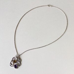 ‘Silver Pendant with Citrine and Amethyst’