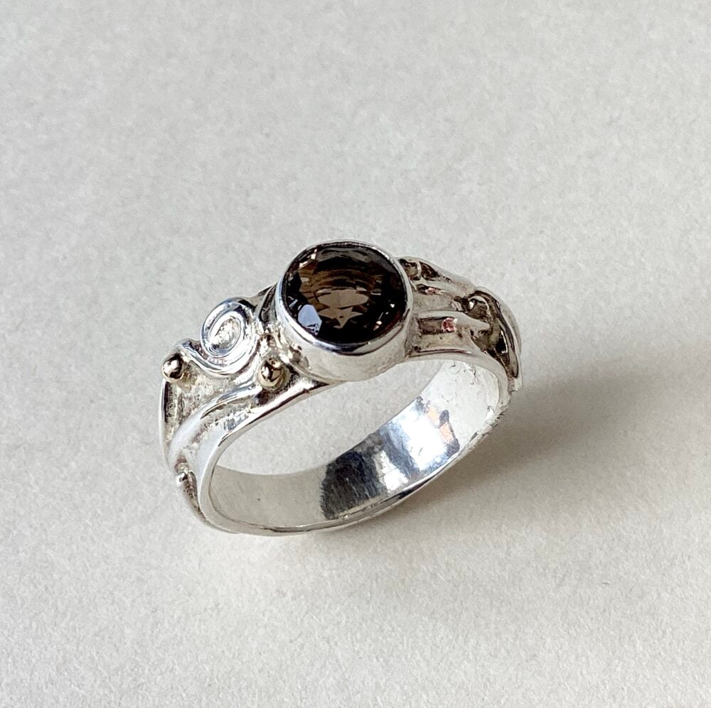 ‘Silver & Faceted Smoky Quartz Ring’
