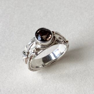 ‘Silver & Faceted Smoky Quartz Ring’