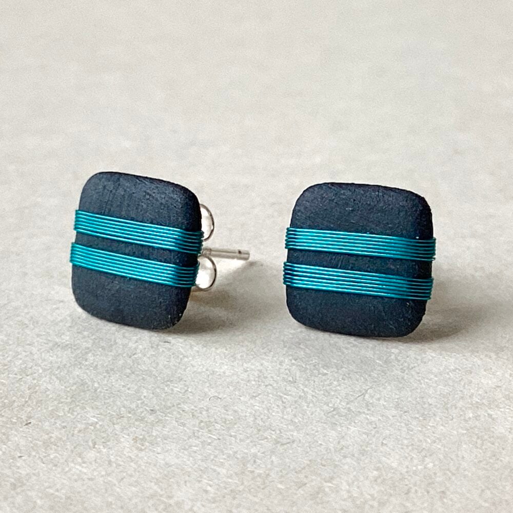 ‘Aqua 2 Stripe Studs’