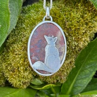 'Silver Fox over Red Moss Agate'