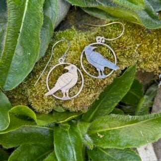 'Crow Earrings with Black Diamond Eyes'